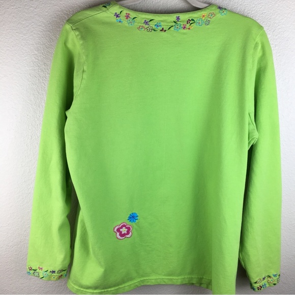 Michael Simon Lite Women's Bright Green Floral Button Front Cardigan Top Size M - Picture 11 of 15